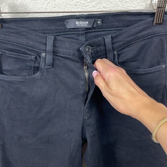 New Hudson Nico Straight Jeans Black Mid Rise Long Length Tall Sz 26 - Picture 4 of 11